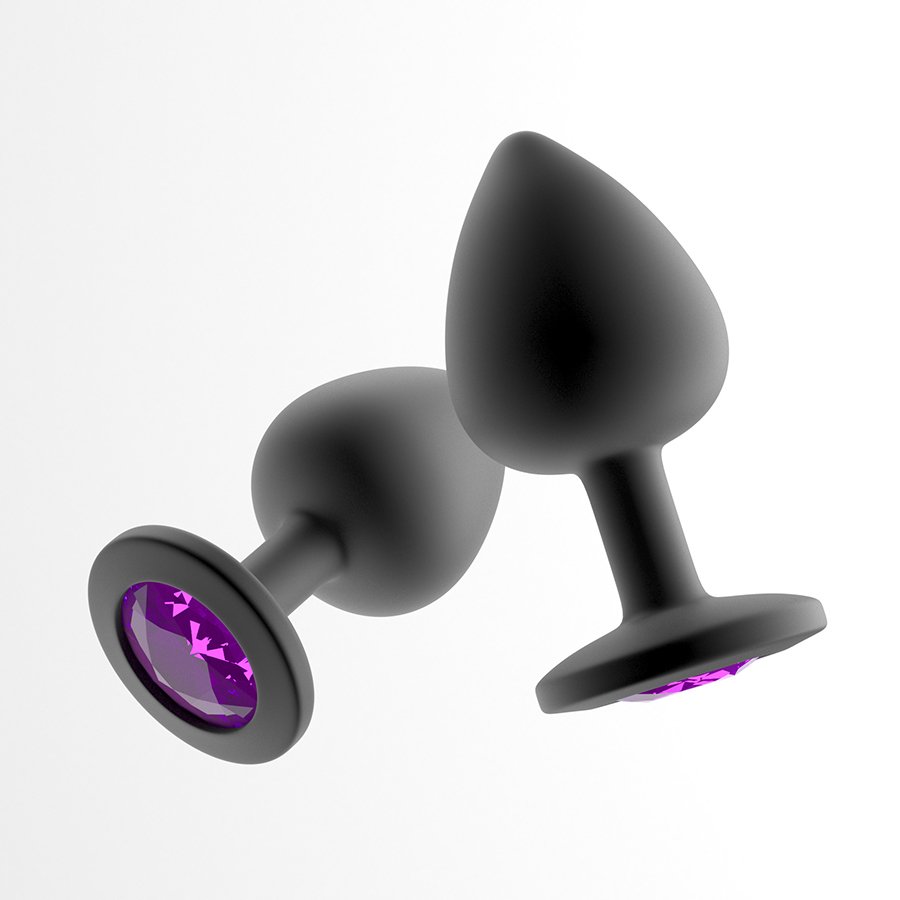 Black silicone anal plugs with purple gems