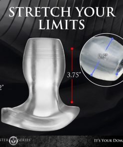 Transparent silicone stretch device with measurement indicators.