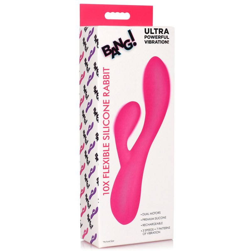 10X Flexible Silicone Rabbit Vibrator - Pink - Image 11