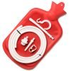 Red rubber hot water bottle and accessories