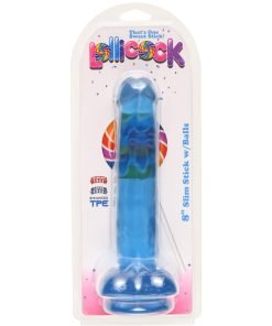 8 Inch Slim Stick with Balls Berry Ice Dildo - Image 3