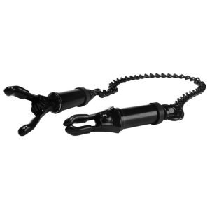 Black clamp tool connected by a coiled chain