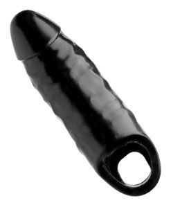 Black textured silicone toy with a tapered tip and a loop handle