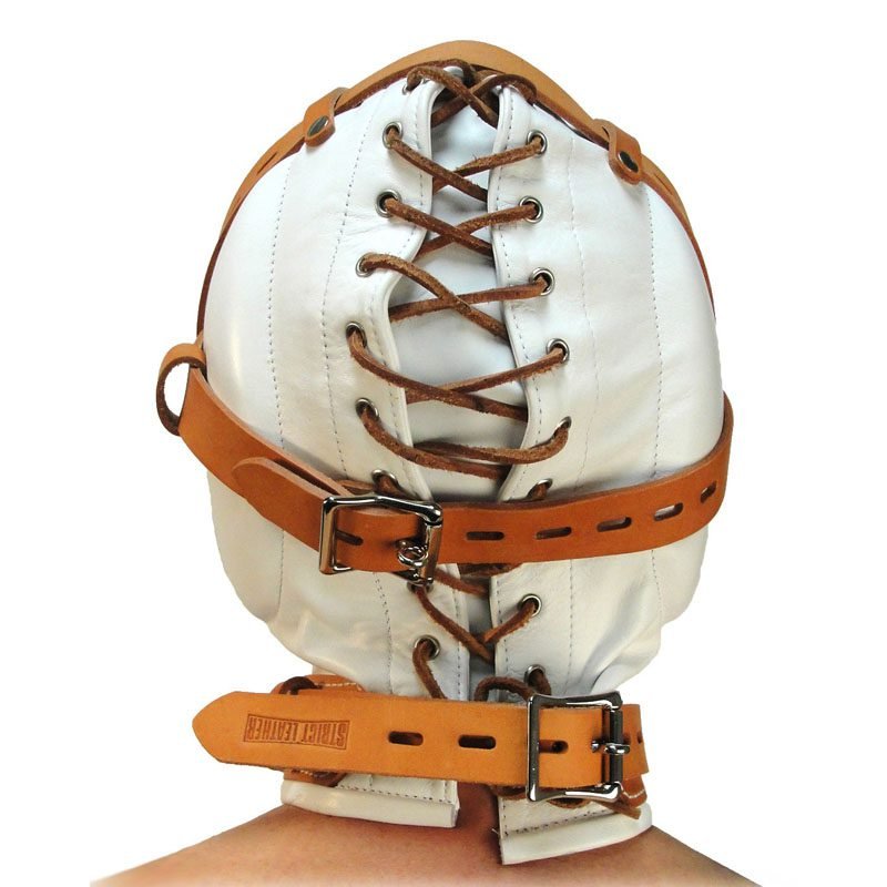 Total Sensory Deprivation White Leather Hood - MediumLarge - Image 3
