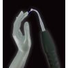 A transparent hand reaching toward a glowing electrode