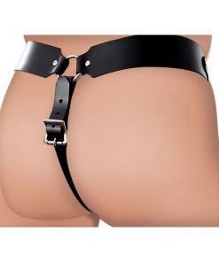 The Safety Net Leather Male Chastity Belt with Anal Plug Harness - Image 3