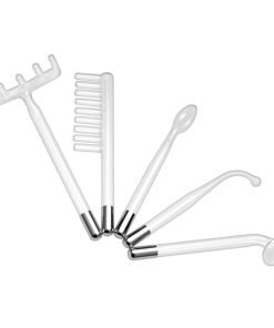 Set of five glass facial treatment tools used in skincare routines.