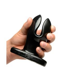 Hand holding a sleek black silicone toy