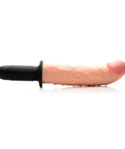 The Curved Dicktator 13 Mode Vibrating Giant Dildo Thruster - Flesh - Image 2