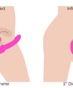 Illustration showing deflated and inflated states of a device with size comparison