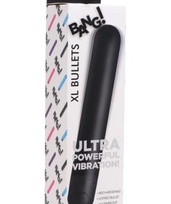 Black XL bullet vibrator packaging with colorful accents
