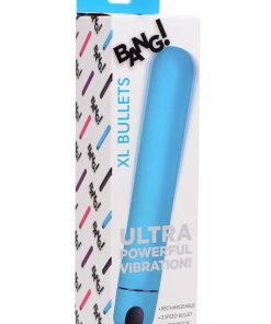 Blue rechargeable bullet vibrator in packaging