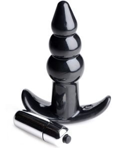 Ribbed Vibrating Butt Plug - Black - Image 3
