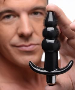 Ribbed Vibrating Butt Plug - Black - Image 2