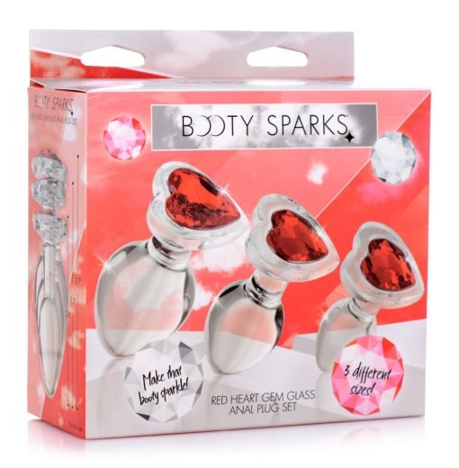 Red Heart Gem Glass Anal Plug Set - Image 6
