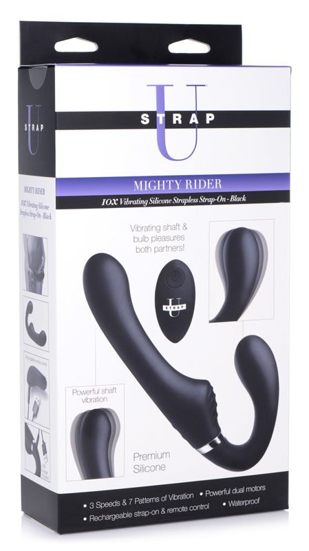 10X Vibrating Silicone Strapless Strap-on - Black - Image 8