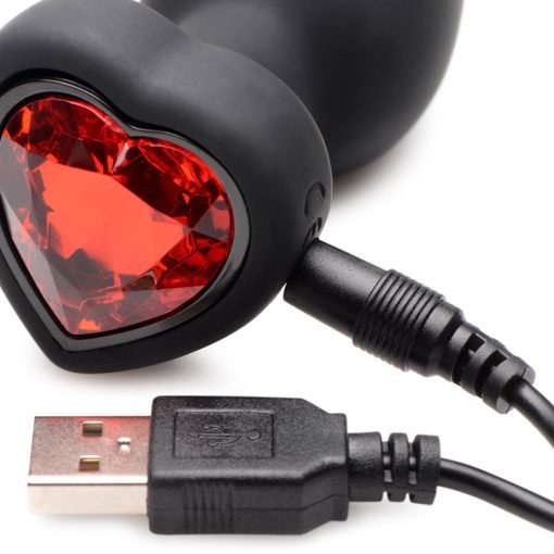 28X Vibrating Silicone Red Heart Anal Plug - Small - Image 6