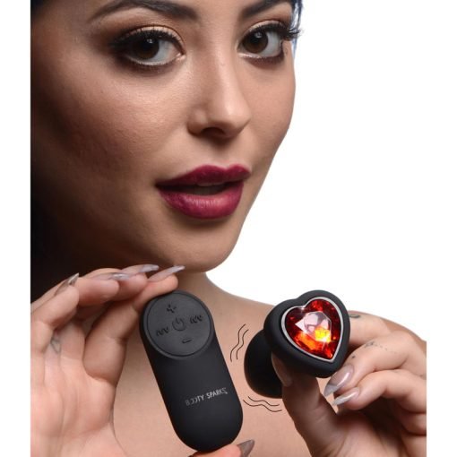 28X Vibrating Silicone Red Heart Anal Plug - Small - Image 3