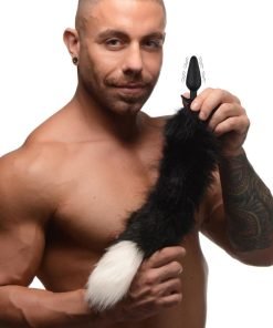 Small Vibrating Anal Plug with Interchangeable Fox Tail - Black and White - Image 2