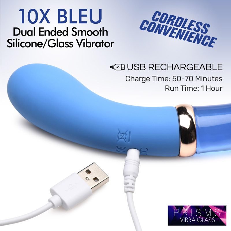 10X Bleu Dual Ended G-Spot Silicone and Glass Vibrator - Image 3