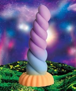 Colorful swirled sculpture against a cosmic background