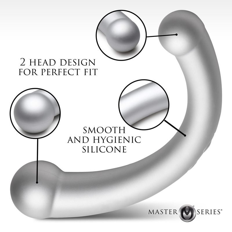 10X Vibra-Crescent Vibrating Silicone Dual-Ended Dildo - Silver - Image 3