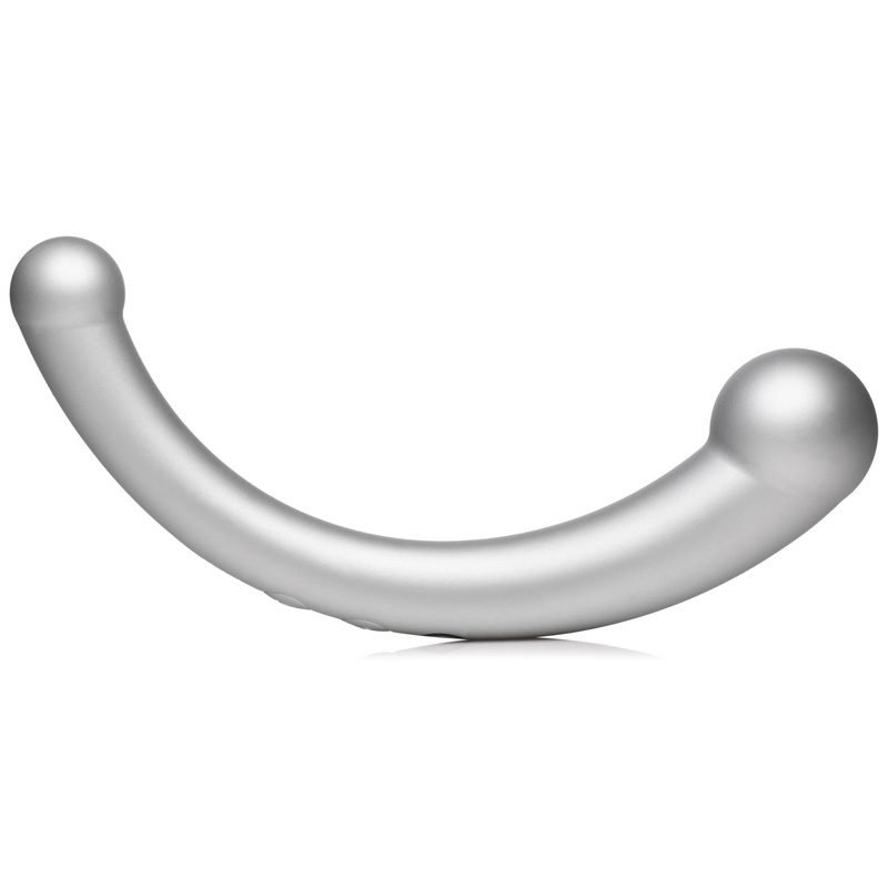10X Vibra-Crescent Vibrating Silicone Dual-Ended Dildo - Silver - Image 6