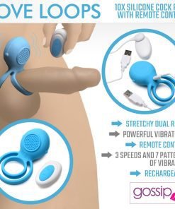 Love Loops 10X Silicone Cock Ring with Remote - Blue - Image 2