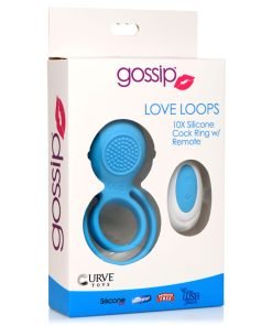 Love Loops 10X Silicone Cock Ring with Remote - Blue - Image 5