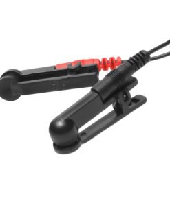 Black and red clip-on microphone with audio jack
