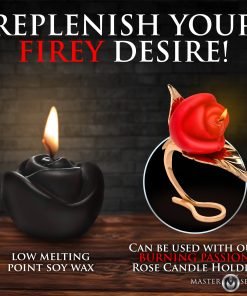 Black rose candle with flame and red rose candle holder