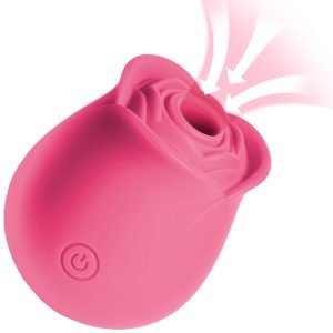 Pink rose-shaped massager with a smooth texture