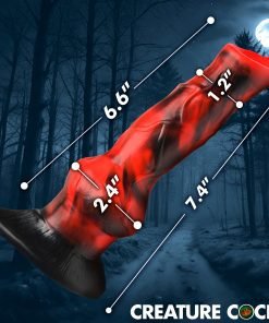 Detailed view of a fantasy-themed silicone toy with measurements
