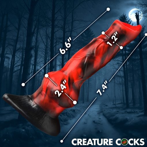 Detailed view of a fantasy-themed silicone toy with measurements