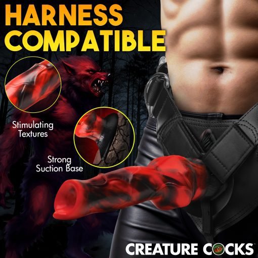 Harness compatible toy featuring stimulating textures and strong suction base.