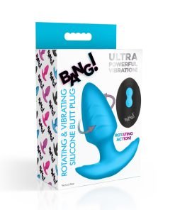 Blue rotating and vibrating silicone butt plug packaging