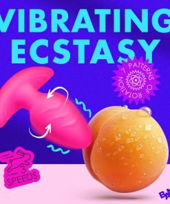 Vibrating ecstasy toy next to a peach