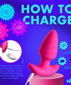 Instructional graphic on how to charge a pink device