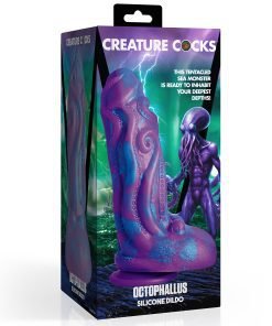 Colorful packaging of a tentacle-themed silicone dildo featuring an octopus design.
