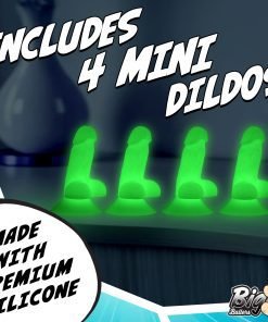Four glowing mini silicone dildos displayed on a surface