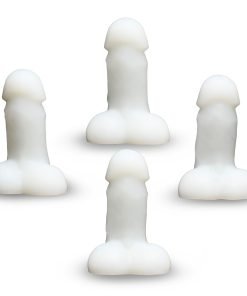 Four white novelty items shaped like male anatomy