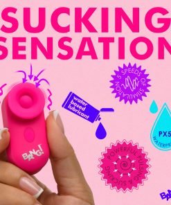 A pink suction device highlighting its features and benefits.