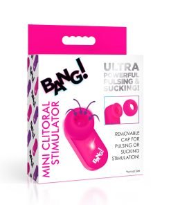 Mini clitoral stimulator in pink packaging with removable cap