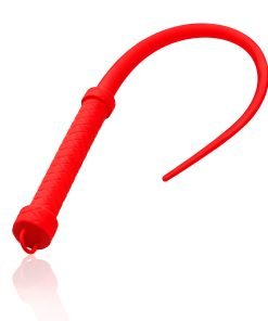 Red silicone whip with a curved tip and textured grip
