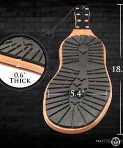 Black rubber sole with a wooden handle, dimensions marked