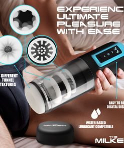 Man holding a pleasure device featuring three different tunnel textures and a digital display