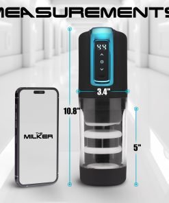 Product measurements of a device next to a smartphone.