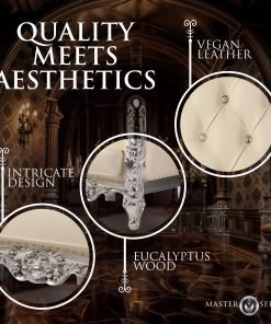 Elegant furniture showcasing quality and aesthetics with vegan leather and eucalyptus wood.