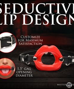 Red lip gag with adjustable strap for satisfaction