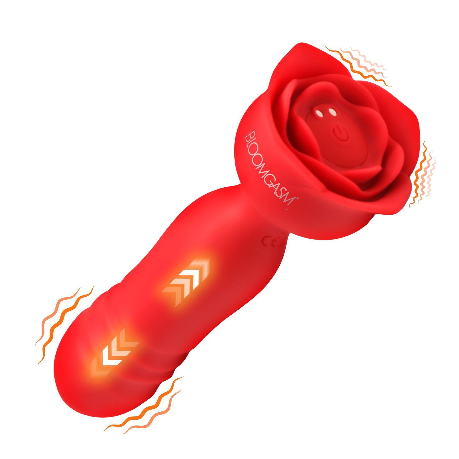 Red rose-shaped vibrator with soft silicone texture and vibration settings
